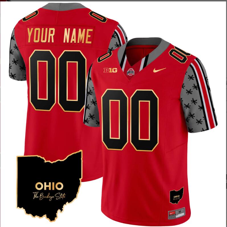 Men Ohio State Buckeyes 2024 Home Patch Gold Trim Vapor red Limited Custom NCAA jerseys
